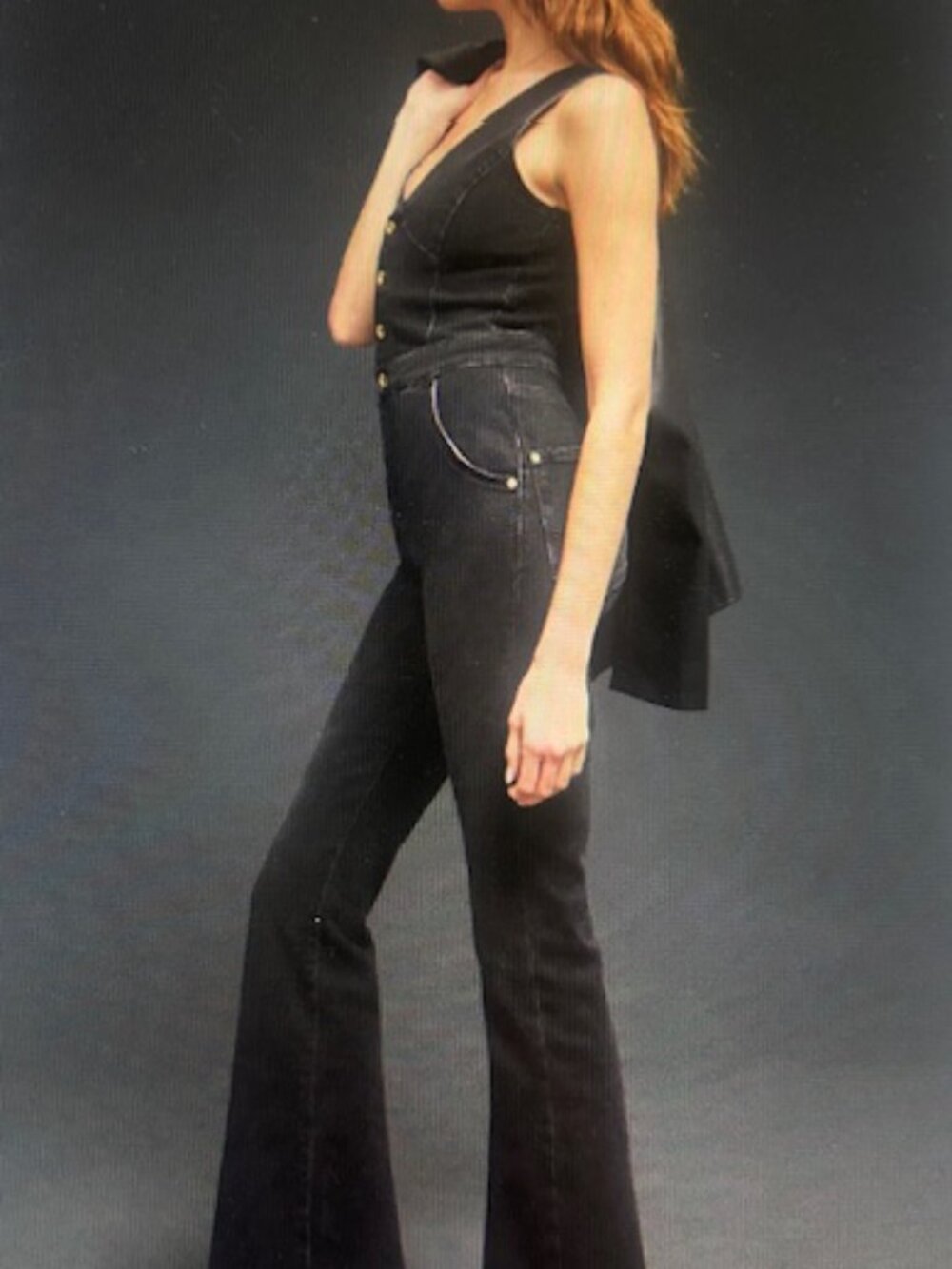Anthropologie x Pilcro Rich Black Denim Button Down Fitted V Neck Jumpsuit NWT - Picture 13 of 16
